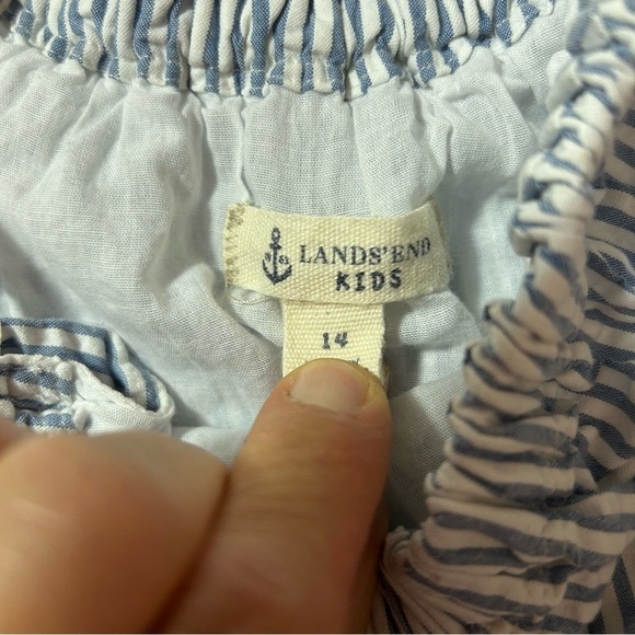 Lands' End Girls Size 14 Blue And White Bow Straps Fully Lined Seersucker Dress - Picture 2 of 4